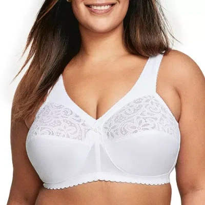 Glamorise Cotton Magic Lift Support Unlined Wireless Full Coverage Bra 1001 In White