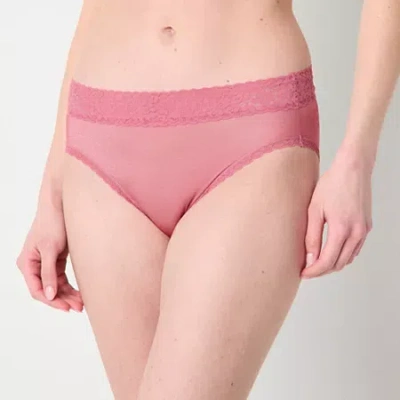 Ambrielle Everyday High Cut With Lace Trim Panty In Pink