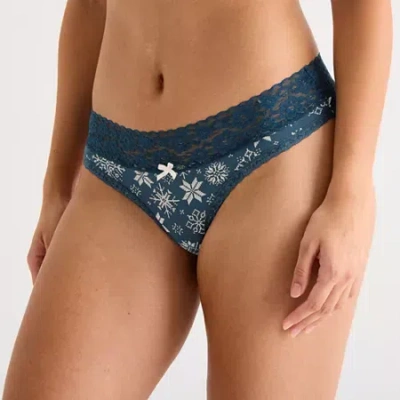 Arizona Body Cotton With Lace Thong In Blue