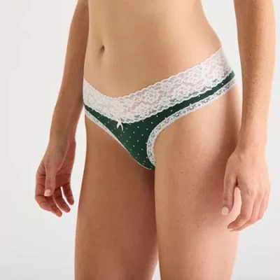 Arizona Body Cotton With Lace Thong In Green