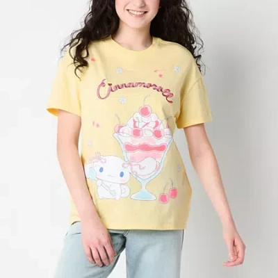 Hybrid Tees Cinnamoroll Boyfriend Womens Juniors Crew Neck Short Sleeve Regular Fit Hello Kitty Graphic T-shirt In Yellow