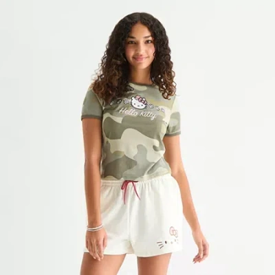 Hybrid Tees Womens Juniors Crew Neck Short Sleeve Fitted Hello Kitty Graphic T-shirt In Green