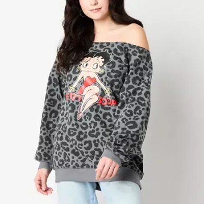 Mad Engine Off The Shoulder Womens Juniors Crew Neck Long Sleeve Betty Boop Sweatshirt In Black