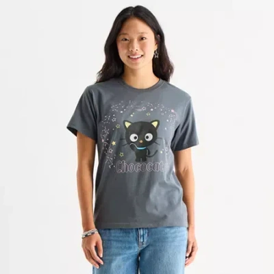 Grayson Threads, The Label Chococat Boyfriend Tee Womens Juniors Crew Neck Short Sleeve Loose Fit Hello Kitty Graphic T-shirt In Gray