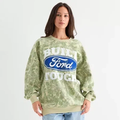 Hybrid Tees Ford Built Tough Womens Juniors Crew Neck Long Sleeve Sweatshirt In Green