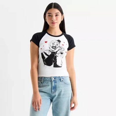New World Terrifier Art The Clown Raglan Womens Juniors Crew Neck Short Sleeve Graphic T-shirt In Black