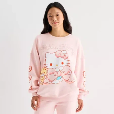 Grayson Threads, The Label Womens Juniors Crew Neck Long Sleeve Hello Kitty Sweatshirt In Pink