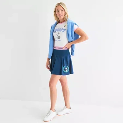 Hybrid Tees Womens Juniors Peanuts Snoopy Pleated Skirt In Blue
