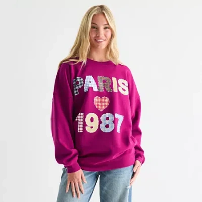 Hybrid Tees Paris 1987 Quilt Womens Juniors Crew Neck Long Sleeve Sweatshirt In Purple