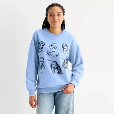 Freeze Womens Juniors Crew Neck Long Sleeve Disney Princess Sweatshirt In Blue