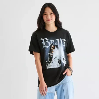 Hybrid Tees Womens Juniors Crew Neck Short Sleeve Oversized Bratz Dolls Graphic T-shirt In Black