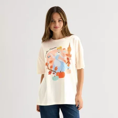 Hybrid Tees Pumpkin Womens Juniors Crew Neck Short Sleeve Oversized Cinderella Princess Graphic T-shirt In Sand