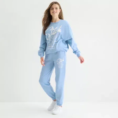 Mad Engine Womens Juniors Cuffed Mid Rise Lilo & Stitch Fleece Jogger Pant In Blue