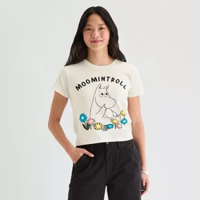 New World Moomin Moomintroll Semi Fit Tee Womens Juniors Crew Neck Short Sleeve Graphic T-shirt In White