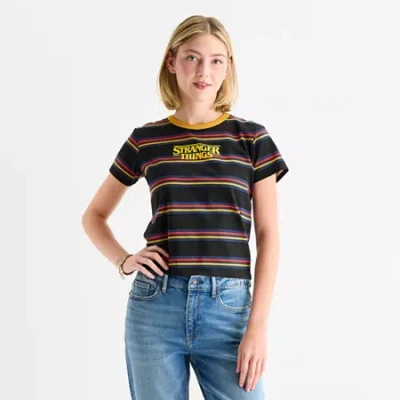 Mad Engine Womens Juniors Crew Neck Short Sleeve Fitted Stranger Things Graphic T-shirt In Black