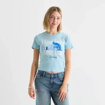 Mad Engine I Need Some Time Alone Baby Tee Womens Juniors Crew Neck Short Sleeve Fitted Inside Out Graphic T-sh In Blue