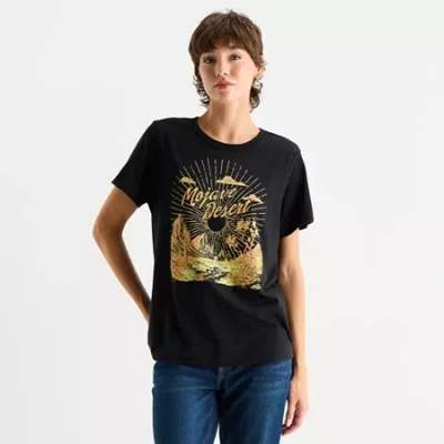 Hybrid Tees Mojave Desert Boyfriend Tee Womens Juniors Crew Neck Short Sleeve Regular Fit Graphic T-shirt In Black