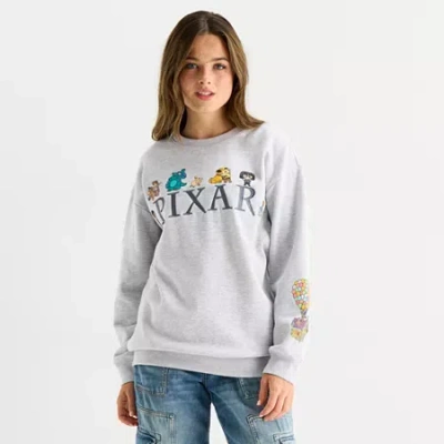 Freeze Disney Pixar Oversized Womens Juniors Crew Neck Long Sleeve Sweatshirt In Gray
