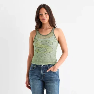 Mad Engine Shrek Ringer Womens Juniors U Neck Sleeveless Tank Top In Green