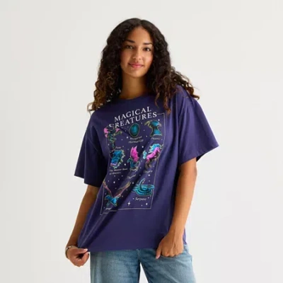 Jerry Leigh Womens Juniors Crew Neck Short Sleeve Oversized Harry Potter Graphic T-shirt In Blue