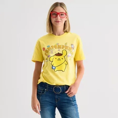 Hybrid Tees Pompompurrin Boyfriend Tee Womens Juniors Crew Neck Short Sleeve Regular Fit Graphic T-shirt In Yellow