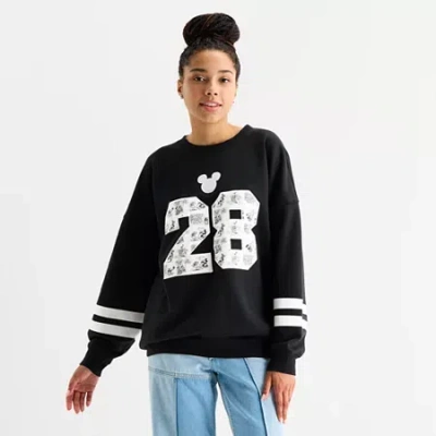 Hybrid Tees Womens Juniors Crew Neck Long Sleeve Mickey And Friends Sweatshirt In Black