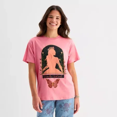 Mad Engine Glinda Boyfriend Womens Juniors Crew Neck Short Sleeve Regular Fit Wicked Graphic T-shirt In Pink