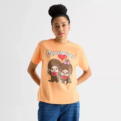 Mad Engine Monchichi Boyfriend Tee Womens Juniors Crew Neck Short Sleeve Oversized Graphic T-shirt In Orange