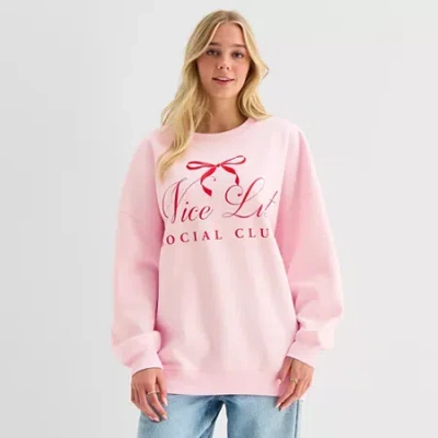 Mad Engine Nicelist Womens Juniors Crew Neck Long Sleeve Sweatshirt In Pink