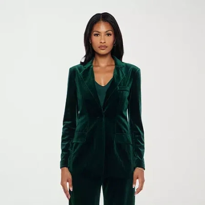Premier Amour Womens Velvet Stretch Fabric Fitted Blazer In Green