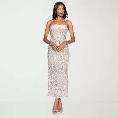 Premier Amour Womens Sequin Strapless Evening Gown In Silver