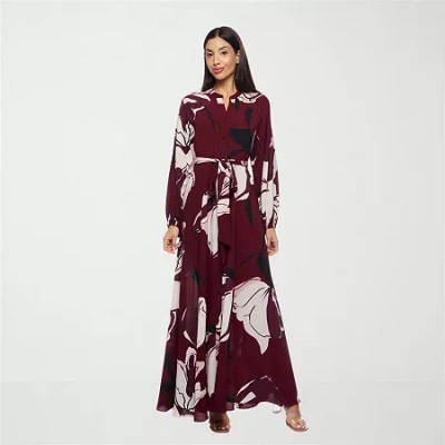 Premier Amour Womens Long Sleeve Floral Maxi Dress In Red
