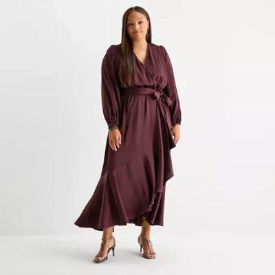 Premier Amour Womens Plus Long Sleeve High-low Maxi Dress In Purple