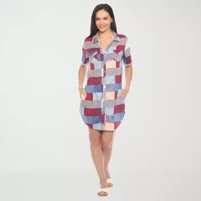 White Mark Womens Short Sleeve Plaid Shirt Dress In Multi