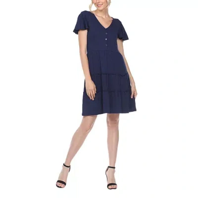 White Mark Womens Short Sleeve Sundress In Blue