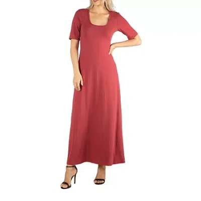 24seven Comfort Apparel 24/7 Comfort Apparel Casual Maxi Dress With Short Sleeves In Red