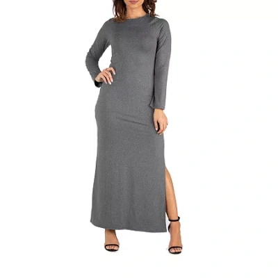 24seven Comfort Apparel 24/7 Comfort Apparel Womens Side Slit Fitted Maxi Dress In Gray