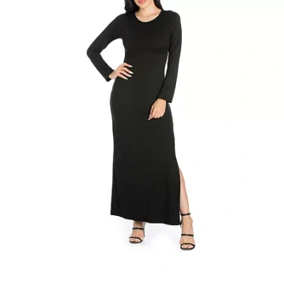 24seven Comfort Apparel 24/7 Comfort Apparel Womens Side Slit Fitted Maxi Dress In Black