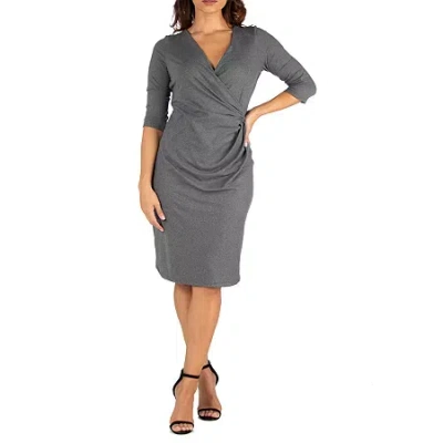 24seven Comfort Apparel 24/7 Comfort Apparel Womens Draped In Style V Neck Dress In Gray