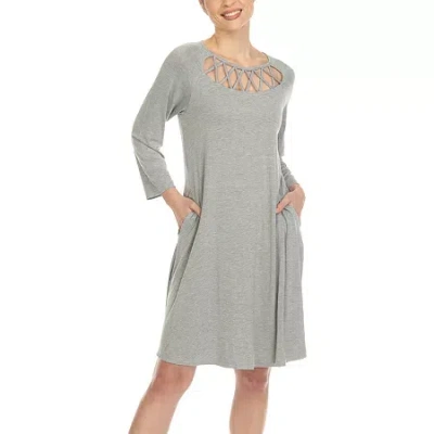 White Mark Plus Size Criss Cross Neckline 3/4 Sleeve Swing Dress In Gray