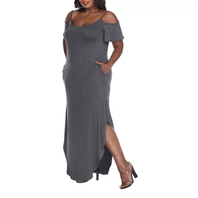 White Mark Lexi Womens Plus Short Sleeve Maxi Dress In Black