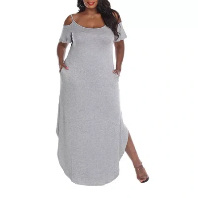 White Mark Lexi Womens Plus Short Sleeve Maxi Dress In Gray