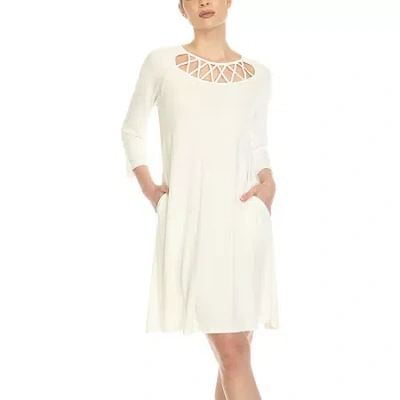 White Mark Womens 3/4 Sleeve Swing Dresses In White