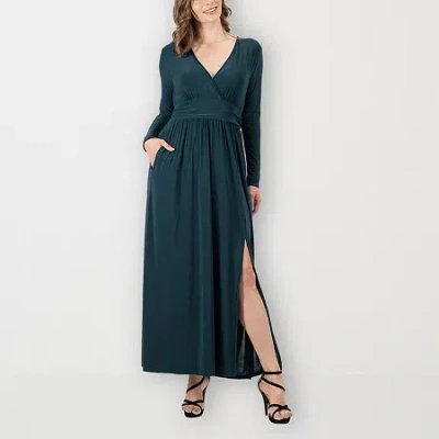 24seven Comfort Apparel Womens Long Sleeve Maxi Dress In Green