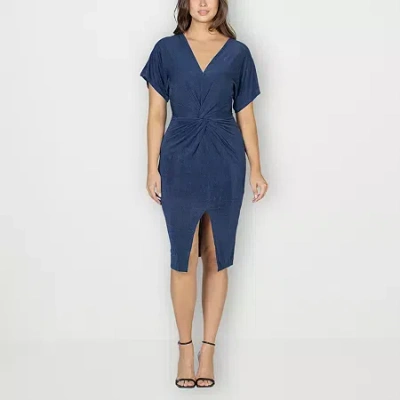 24seven Comfort Apparel Womens Short Sleeve Wrap Dress In Blue