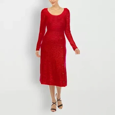 White Mark Womens Long Sleeve Midi Sweater Dress In Red