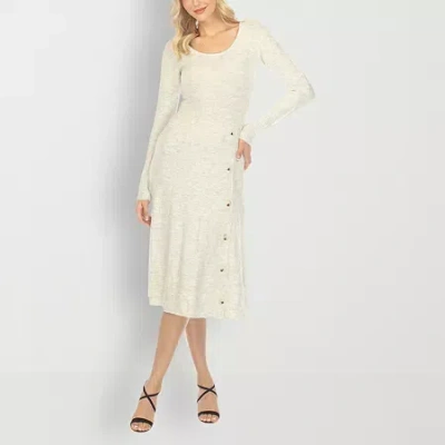 White Mark Womens Long Sleeve Midi Sweater Dress In White