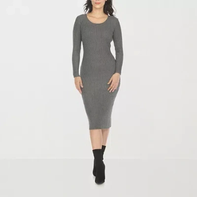 White Mark Womens Long Sleeve Midi Sweater Dress In Multi