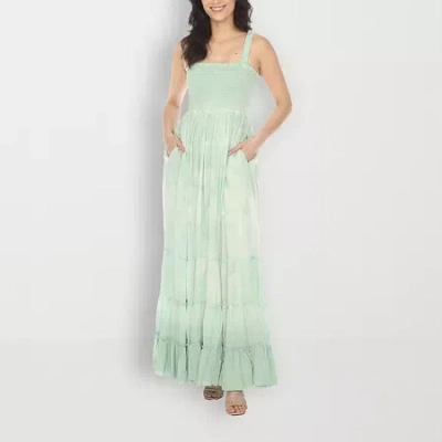 White Mark Womens Sleeveless Tie Dye Sundress In Green