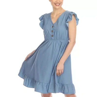 White Mark Plus Womens Ruffled Knee Length Shift Dress In Blue